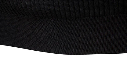 Button Placket Polo Shirt Men Ribbed Stripe Long Sleeve Contemporary Fit Minimalist Autumn Winter Premium Business Top