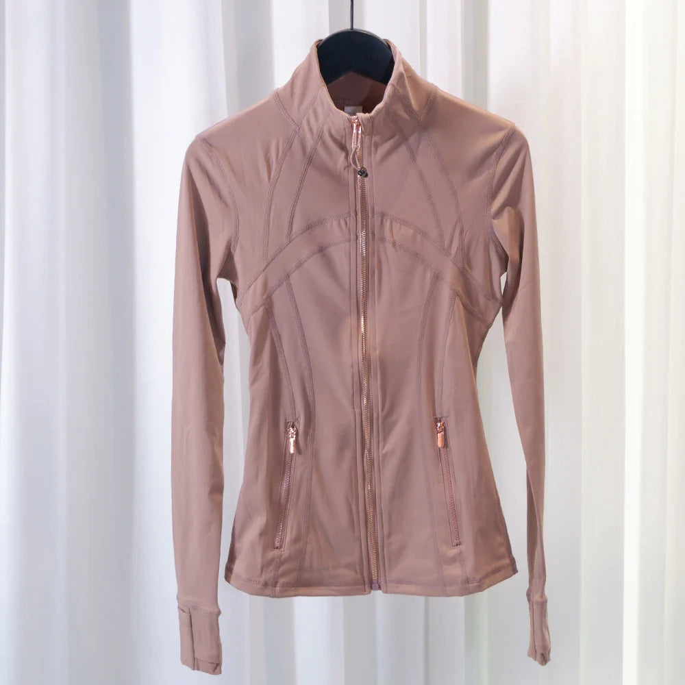 New Version Gold Zipper Slimming Jacket Yoga Stand Collar Coat Slim Fit Quick-Dry Sports Thin Twilight Rose Gold Summer