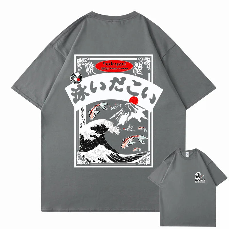 2025 Men's Hip Hop T-shirt Street Wear Harajuku Japan Wave T-shirt Summer Short Sleeve Top T-shirt Cotton Printed T-shirt Men's