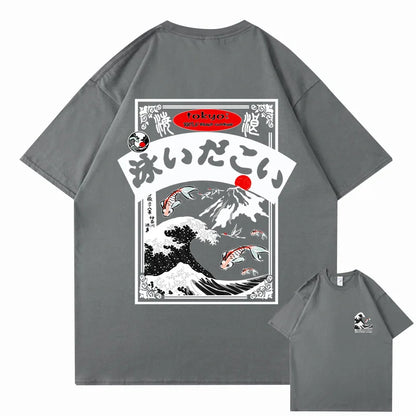 2025 Men's Hip Hop T-shirt Street Wear Harajuku Japan Wave T-shirt Summer Short Sleeve Top T-shirt Cotton Printed T-shirt Men's