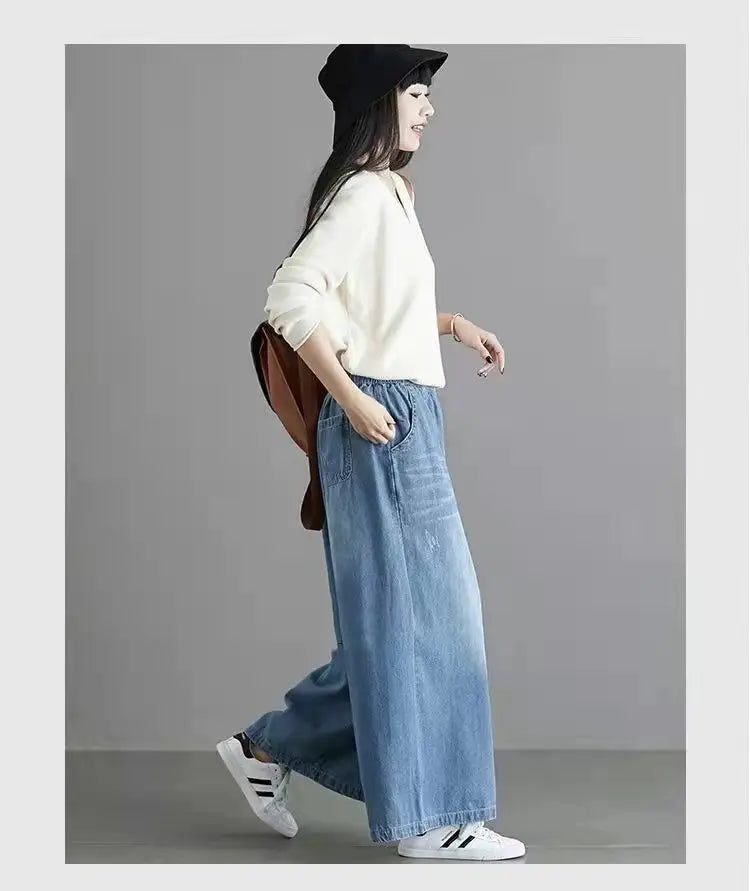 2024 baggy jeans Women y2k New Casual Streetwear Denim Pants Wide leg Street Style Vintage High Waist Pockets ripped Jean Femme