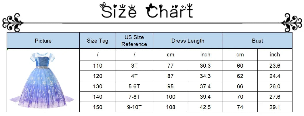 2026 Kids Princess Costume Girls Elsa Anna Dress Carnival Cosplay Snow White Aurora Moana Rapunzel Mermaid Belle Party Outfits