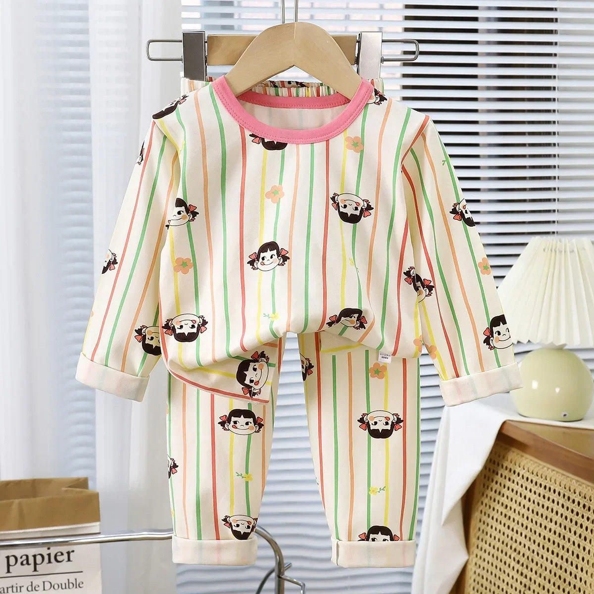 Kids Autumn Pajamas Sets Baby Boys Girls Cute Cartoon Print Long Sleeve O-neck T-Shirt Tops with Pants Toddler Casual Sleepwear