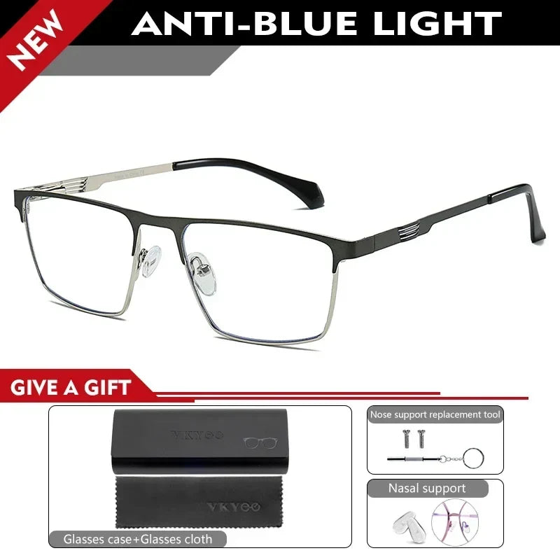 New Metal Eyeglasses Square Frame Business Casual Anti-blue Light Reading Glasses Men's Prescription Customized 6915
