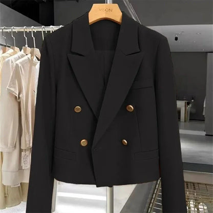 Autumn Elegant Office Lady Suits Blazer Stylish Women OL Work Blazer Casual Solid Crop Top Lapel Neck Long Sleeve Outwear 2025