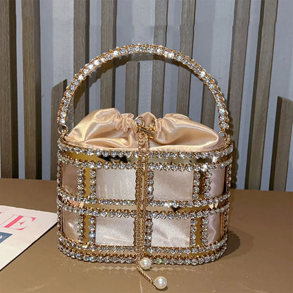 Ladies Rhinestone Evening Bag Fashionable Banquet Luxury Designer Handbag Metal Unique Bucket Versatile Women Tote Bag