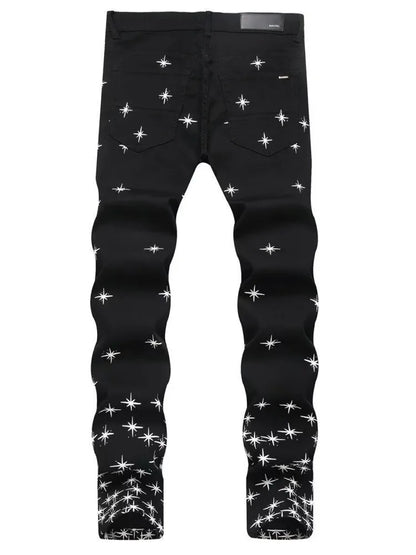 Autumn and Winter Fashion Trend Print Retro Straight Tube Elastic Men's Denim Pants Casual Sports Comfortable High-Quality Jeans