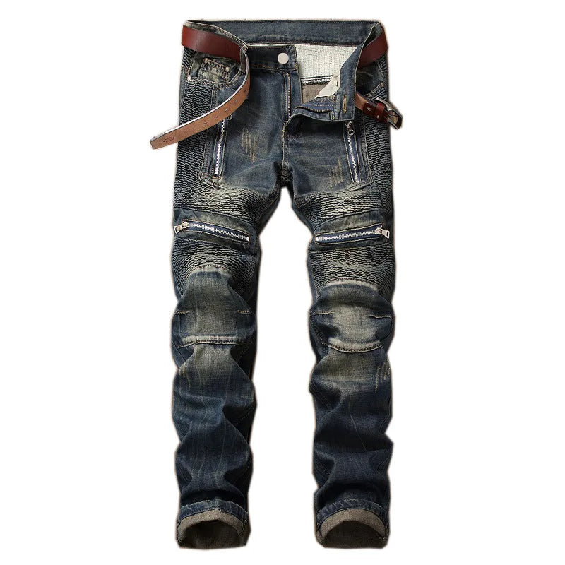 2026 New Men's Yellow Jeans, Blue Stretch Biker Trousers, Broken Hole Jeans, Fashion Popular Men Denim Pants Big Size 29-42