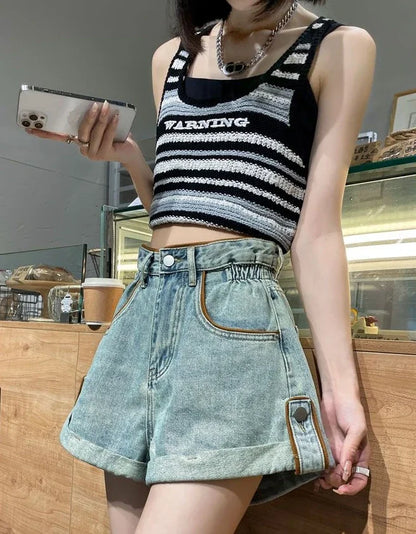 Wide Baggy Women's Denim Shorts Loose With Waist Pocket Female Short Jeans Pants Casual Harajuku Fashion Korean Style Kpop Hot