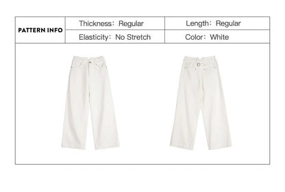 Women's Vintage High Waist Straight Leg Wide Leg Cotton Denim Jeans White Heavyweight Casual Pants For Spring Fall