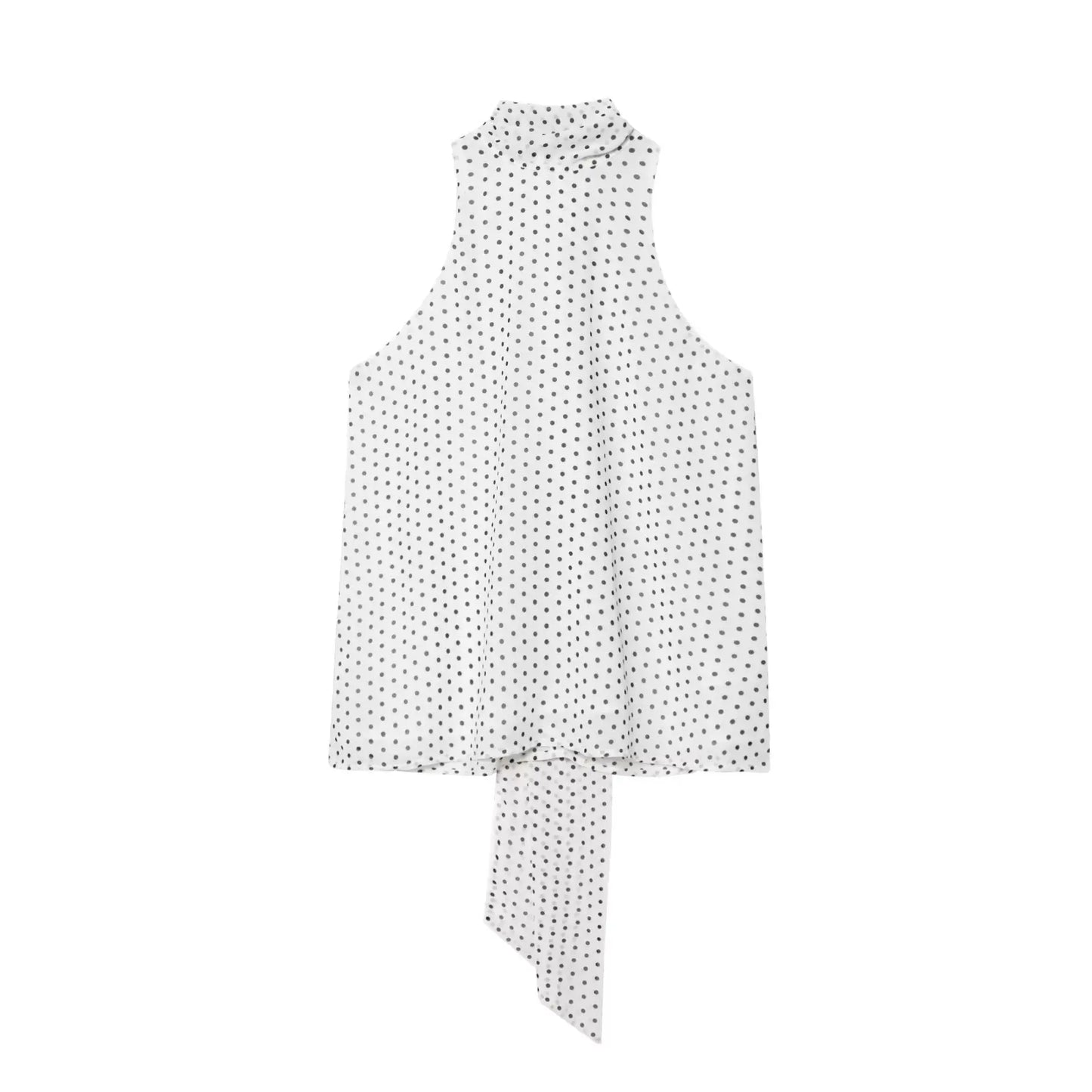 2025 Women Chic Sleeveless Bow Tied Polka Dots Print Chiffon Vest Blouse Camis Tank Lady Casual Halter Shirts Tops LS9263