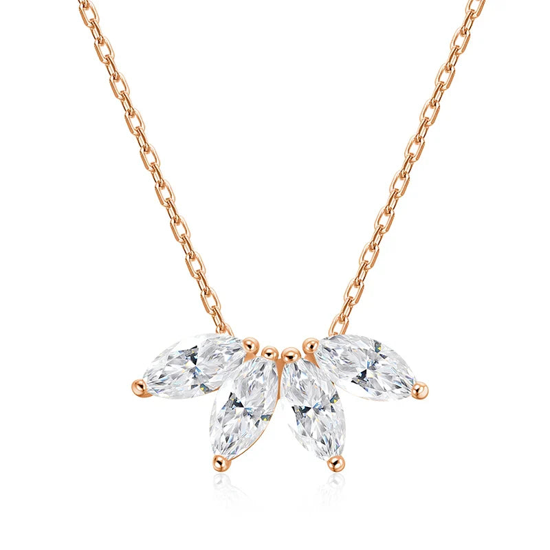 2CTTW 4*8mm Marquise Cut Full Moissanite Pendant Necklace for Women Flower Lab Diamond Wedding Pure 925 Silver Jewelry