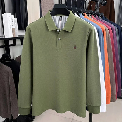 100% cotton high-end spring and autumn new men's long sleeved casual comfortable polo shirt exquisite brand bee embroidery top