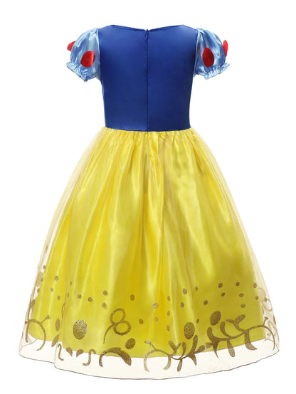 Summer Deluxe Princess Snow White Gown with Cape Girls Fairy Kids Cosplay Costume Toddler Carnival Apparel Halloween Dress up
