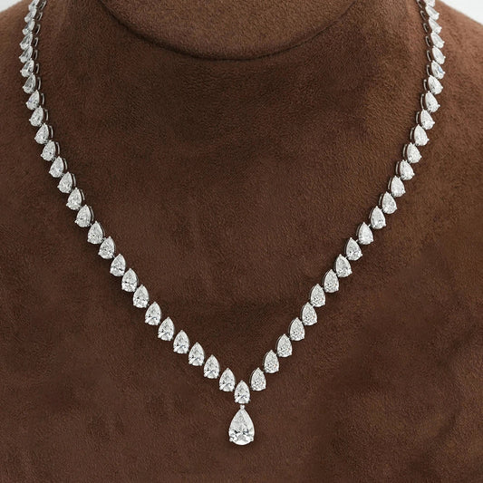 Luxury Waterdrop Shape Full Moissanite Tennis Necklace For Women S925 Silver Pear Cut Diamond Bridal Necklace With Certificate