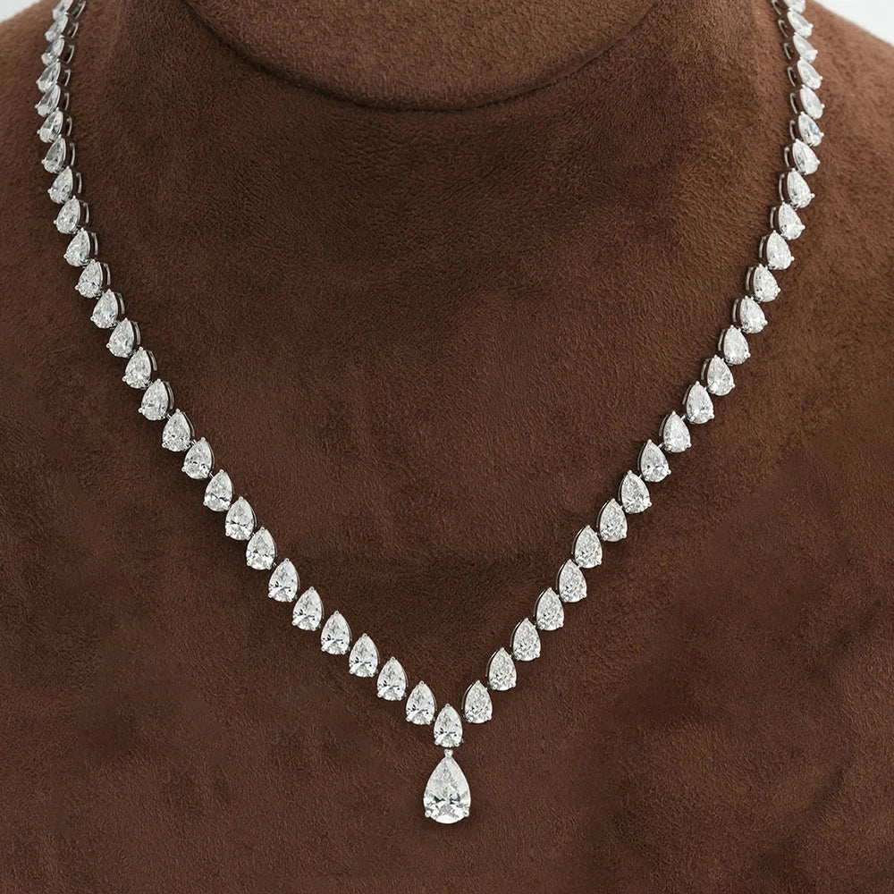 Luxury Waterdrop Shape Full Moissanite Tennis Necklace For Women S925 Silver Pear Cut Diamond Bridal Necklace With Certificate