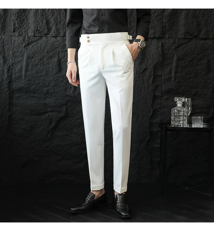 High Quality Italian Style High-waisted Suit Pants Fashion Neapolitan Men's Slim Fit Business Office Social Wedding Trousers