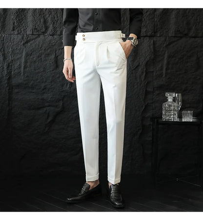 High Quality Italian Style High-waisted Suit Pants Fashion Neapolitan Men's Slim Fit Business Office Social Wedding Trousers
