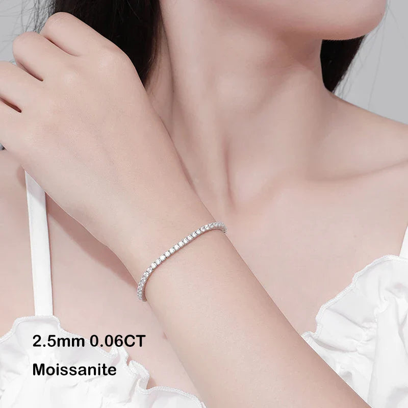 925 Sterling Silver Moissanite Bracelet 0.1ct 3mm D VVS1 Diamond with GRA for Women Sparkling Wedding Party Fine Jewelry