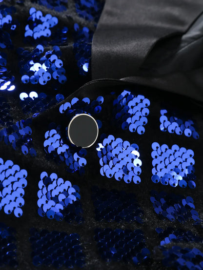 Men's Gold Suit Jacket, Wedding Party Dress Coat, Silver Blue Black Round Metallic Sequin Decoration Blazers.