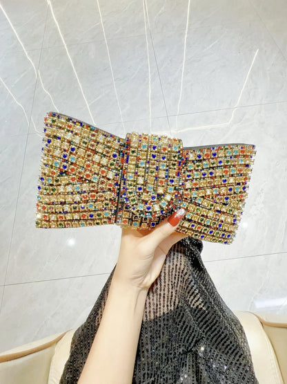 2025 Luxury Bow Design Sequin Dinner Clutches Metal Chain Shoulder Bag Wedding Reception Storage Bag Haute Banquets Evening Bags