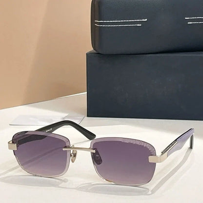 Rimless Sunglasse Men Alloy Square Diamond Cut Germany Trendy High Quality UV400 Classical Vintage Glasses with Case