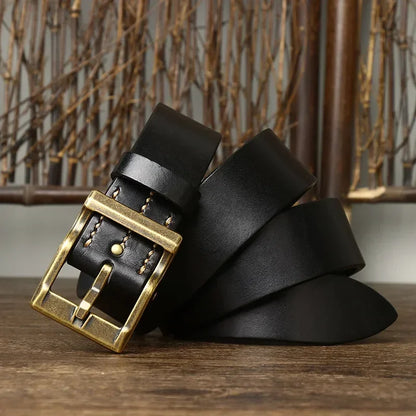 3.8CM Pure Cowhide High Quality Genuine Leather Belts for Men Strap Male Brass Buckle Fancy Vintage Jeans Cowboy Thicken Cintos