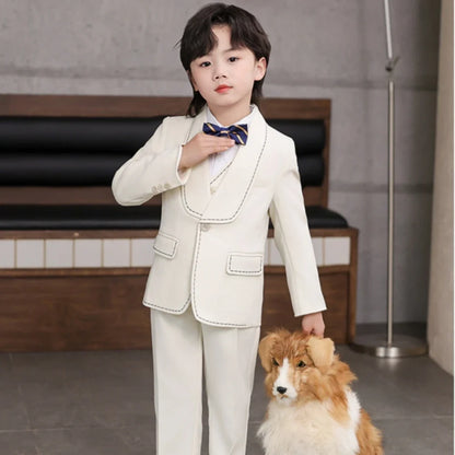 Elegant Shawl Lapel Kids Suit Set 4 Pieces Piano Performance Outfit,Autumn One Button Suits For Children,Boys Slim Fit Tuxedo