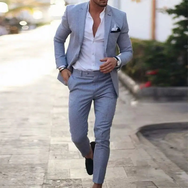 Men's Linen Suit 2 Piece Slim Fit Suit Summer Beach Wedding Suit Groosmen Prom Tuxedo Linen Blazer Pants Set