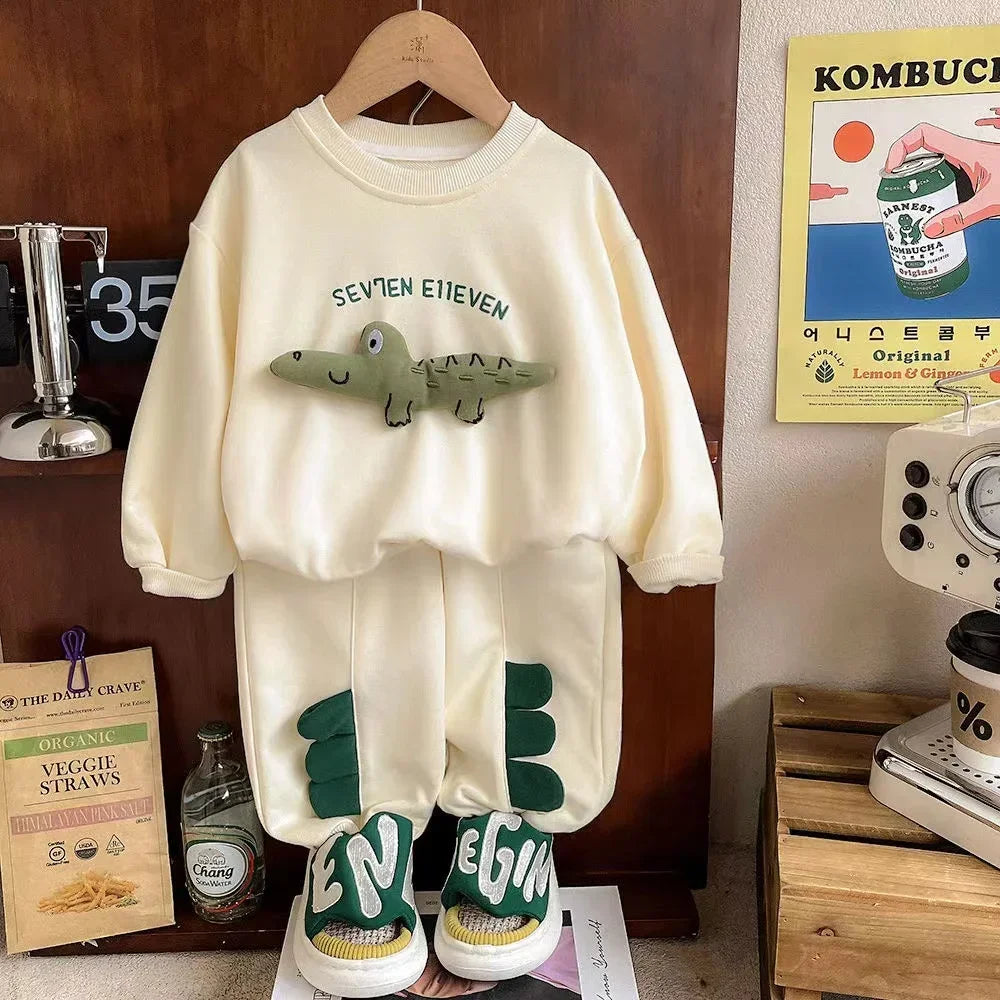 90-130cm Children's Spring Autumn Winter Cotton Set Boys Girls Cartoon Two Piece Set Korean Sweater +Pant Baby Clothes Outfits