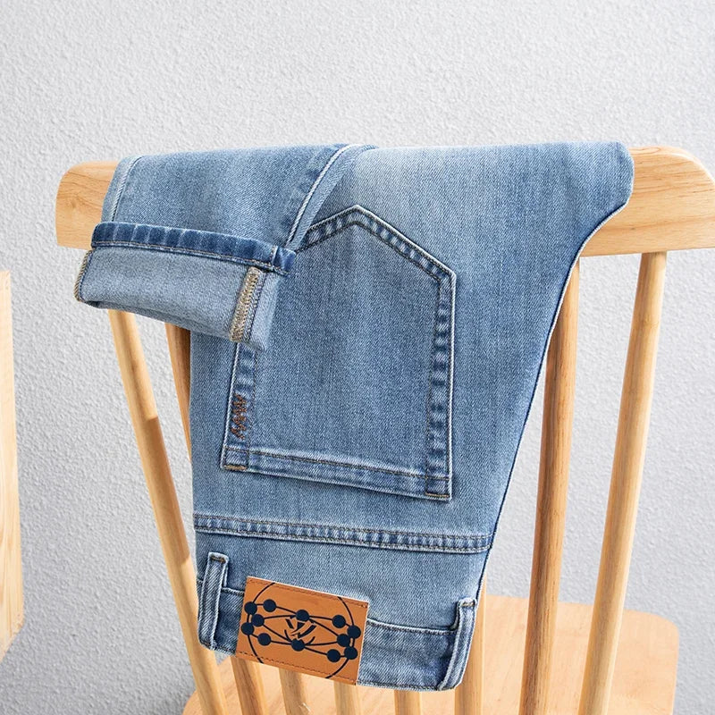 New Summer 98% Cotton Men's Business Casual Jeans Straight Soft Stretch Fabric Baggy Denim Pants Male Brand Trousers