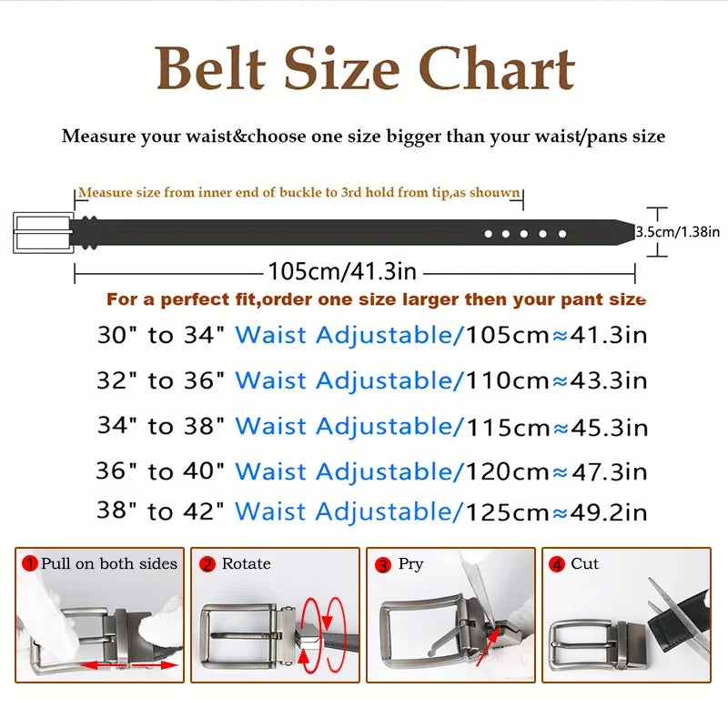 1pc Men's Business Genuine Leather Cowhide Belt, Rotating Pin Buckle Casual Belt For Men, Double-sided Wear Belt