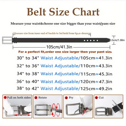 1pc Men's Business Genuine Leather Cowhide Belt, Rotating Pin Buckle Casual Belt For Men, Double-sided Wear Belt