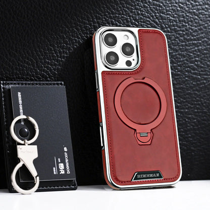360 Rotating Bracket Luxury Magnetic Leather Phone Case For iPhone 16 17 Pro Max 15 14 13 12 Magsafe Wireless Charging Cover