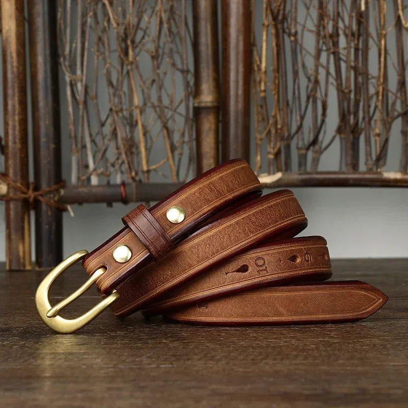 2.4CM Thick Cowhide Copper Buckle Ladies Genuine Leather Casual Jeans Belts for Women Luxury Designer Korean Fashion Thin Belt