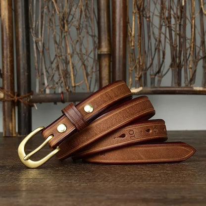 2.4CM Thick Cowhide Copper Buckle Ladies Genuine Leather Casual Jeans Belts for Women Luxury Designer Korean Fashion Thin Belt