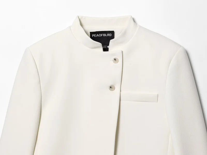 2025 autumn winter new professional women's simple fashion white short commuting zhongshan collar suit jacket