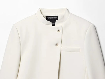 2025 autumn winter new professional women's simple fashion white short commuting zhongshan collar suit jacket