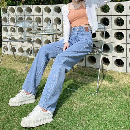 Y2K Woman Jeans High Waist Wide Leg Cotton Denim Clothing Blue White Streetwear Vintage Fashion Harajuku Straight Pants
