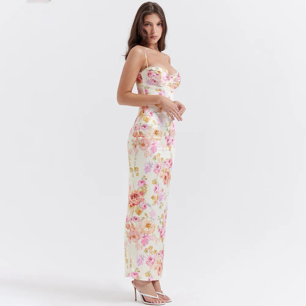 Summer Spaghetti Strap Floral Print Party Dresses Elegant Maxi Bodycon Wedding Guest Holiday Dress New In Dress 2023
