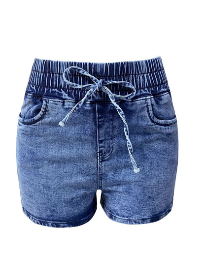 Luxury Fashion Slim Spring/summer New Slim Denim Shorts Women's High Waist Elastic Waist Lace-up Hot Pants
