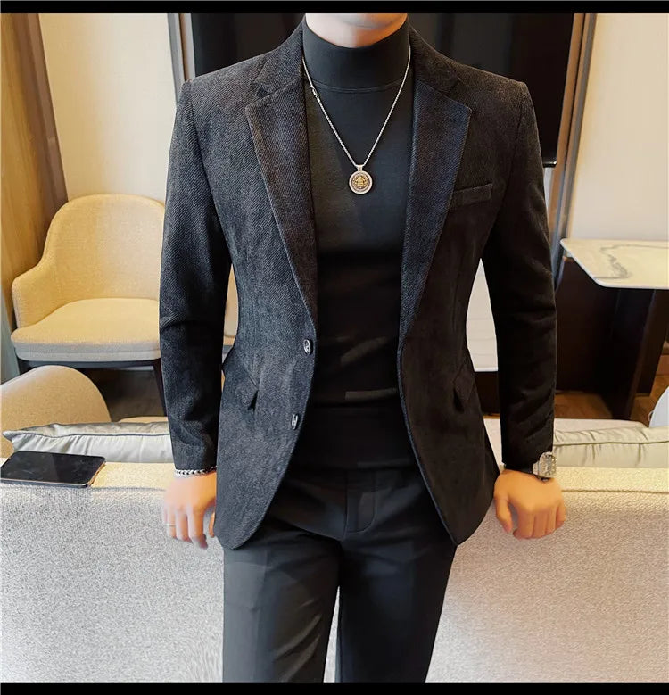 British Style Solid Color Slim Suit Jacket Men Fashion Casual Business Blazers Coats High Quality Social Wedding Elegant Jackets