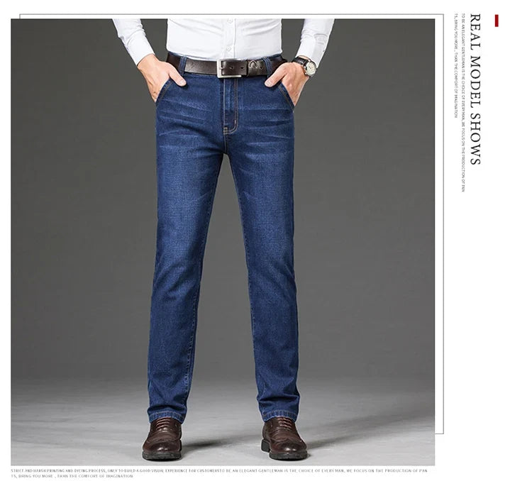Plus Size 28-46 Spring Autumn Classic Business Trousers Male Brand Men's Fashion Casual Jeans Straight Elasticity Denim Pants