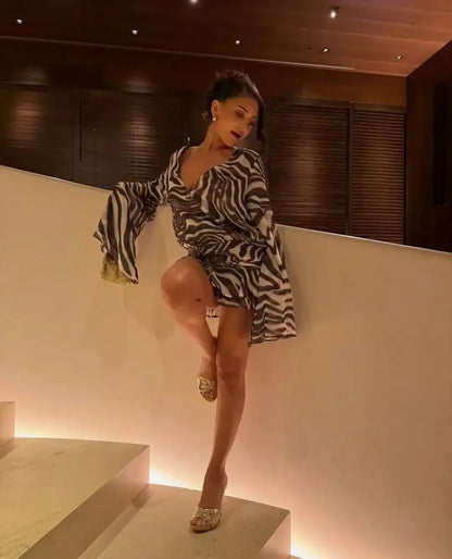 Women's Zebra Print Long Sleeve Mini Dress  Zebra Print Long Sleeve Mini Dress Party Club Zebra Print Ruffle Dress Summer 2026