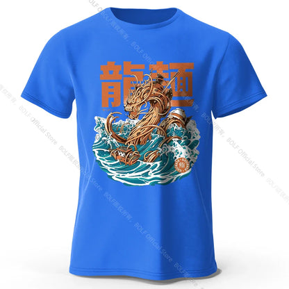 Men's Dragon Ramen Printed T-Shirt 100% Cotton Oversized Anime Graphic Tees for Women Summer Tops Otaku Streetwear
