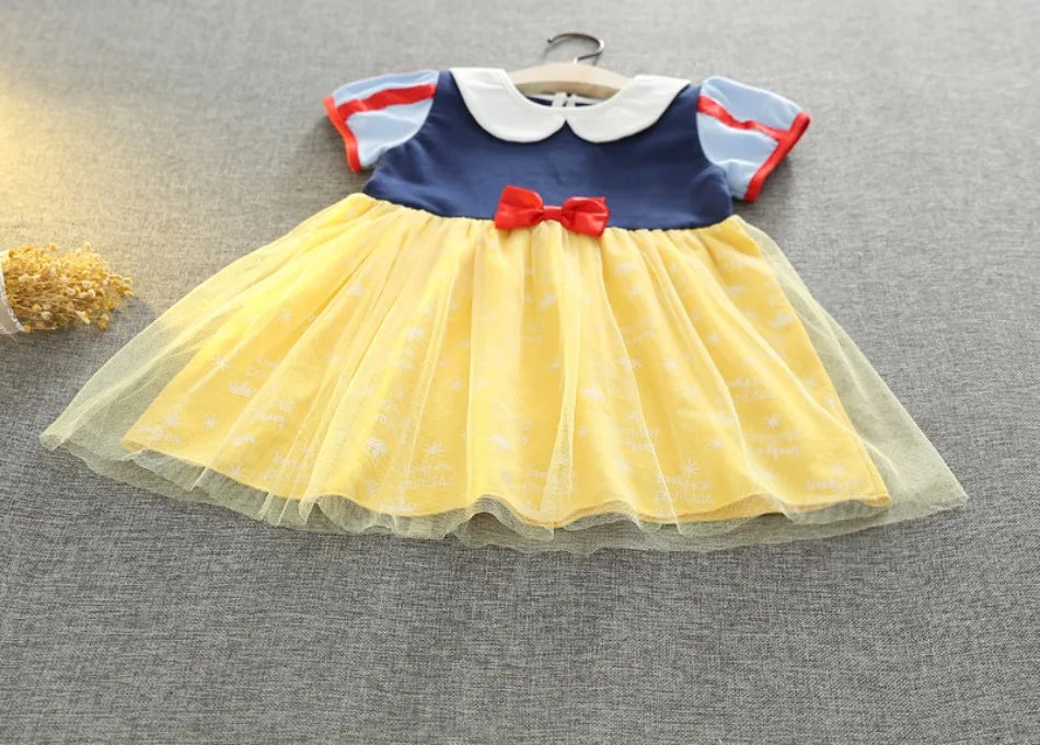 Toddler Girls Summer Cotton Short Sleeve Knee Lenth Dress Kids Elsa Anna Dress Up Clothing Little Girls Snow White Dresses XMZ65