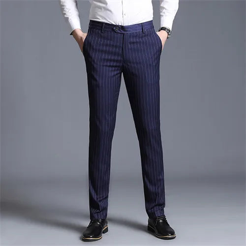 2026 Spring New Men's White Striped Suit Pants, Business Casual Trousers, Asian Size M-5XL 6XL Wedding Party Pantalones Hombre