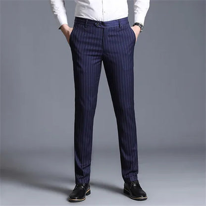 2026 Spring New Men's White Striped Suit Pants, Business Casual Trousers, Asian Size M-5XL 6XL Wedding Party Pantalones Hombre