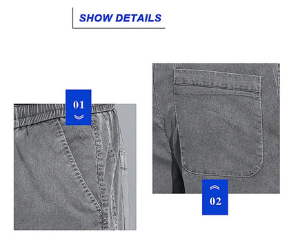 Summer Soft Lyocell Fabric Men's Jeans Thin Loose Straight Pants Drawstring Elastic Waist Korea Casual Trousers Plus Size M-5XL