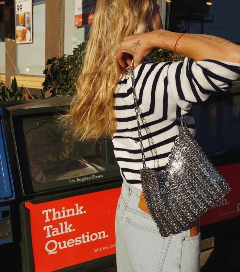 Designer Aesthetic Bags Women's Bag Handbag Hand Woven Metal Chain Tote Bag Clutch Luxury Trend Travel Holiday Shoulder Bag